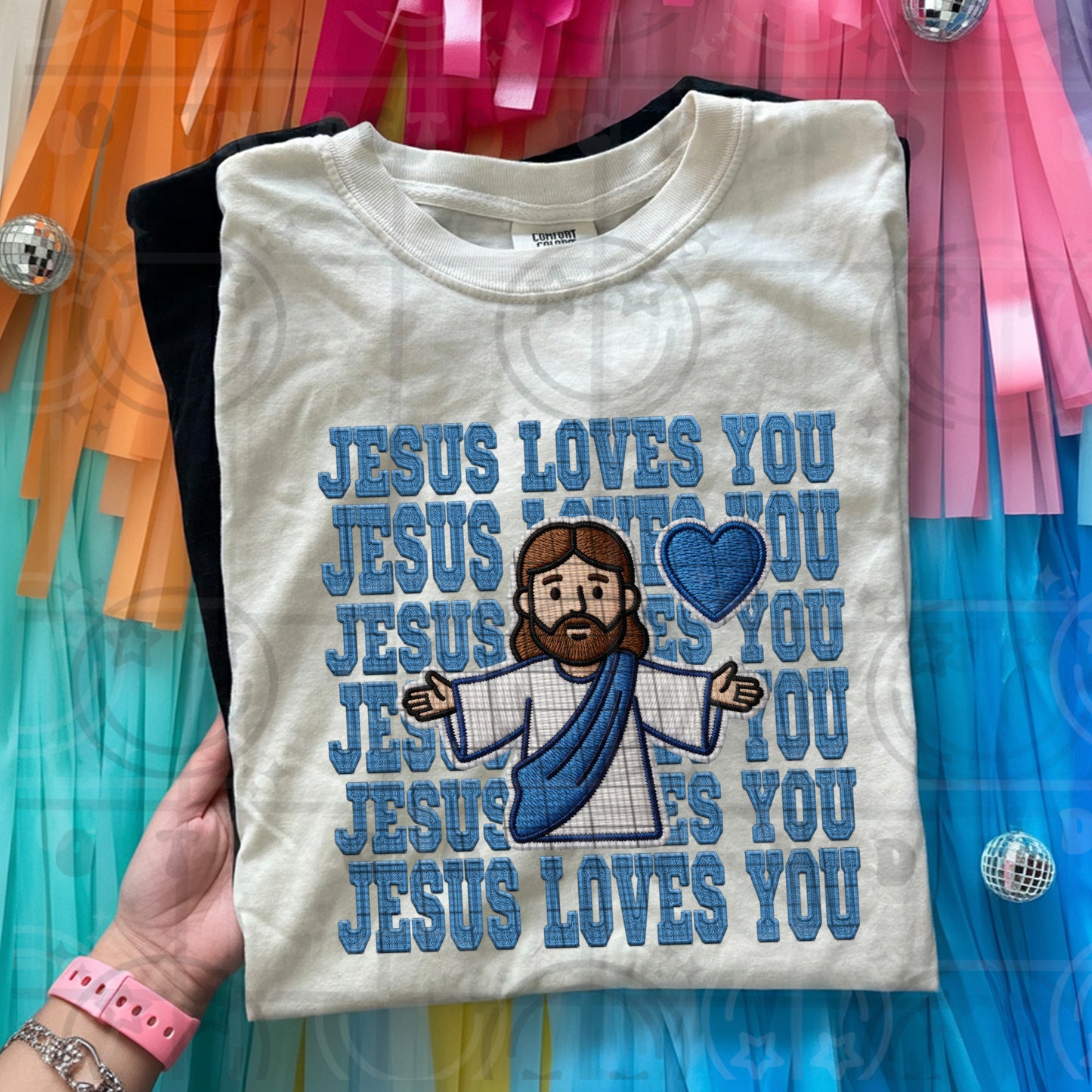 Jesus Loves You Stacked pink or blue DTF Transfer Design