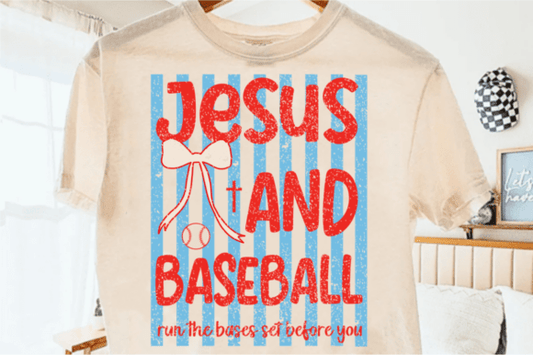 Jesus And Baseball Striped DTF Transfer Design