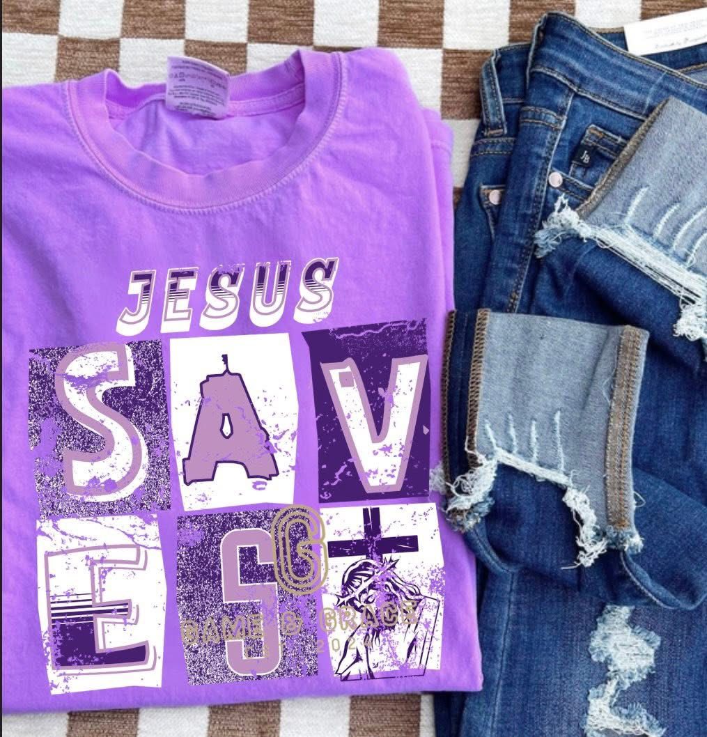 Jesus Saves purple DTF Transfer Design