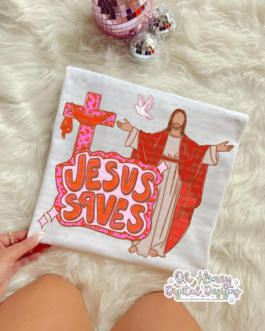 Jesus saves Pinkish DTF Transfer Design