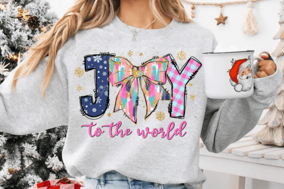 Joy to the world brushstroke bow DTF Transfer Design