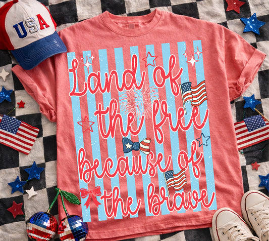 LAND OF THE FREE BECAUSE OF THE BRAVE stripes  DTF Transfer design