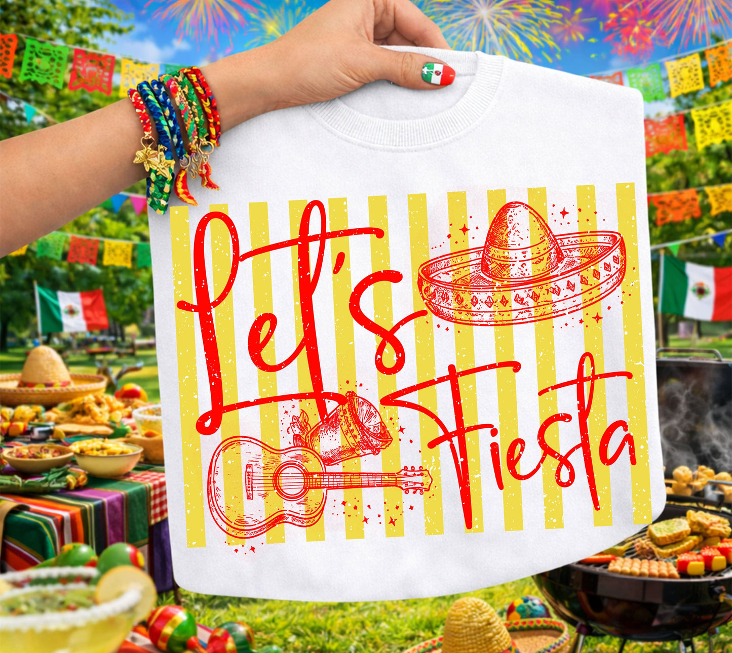 LETS FIESTA Red and Yellow DTF Transfer Design