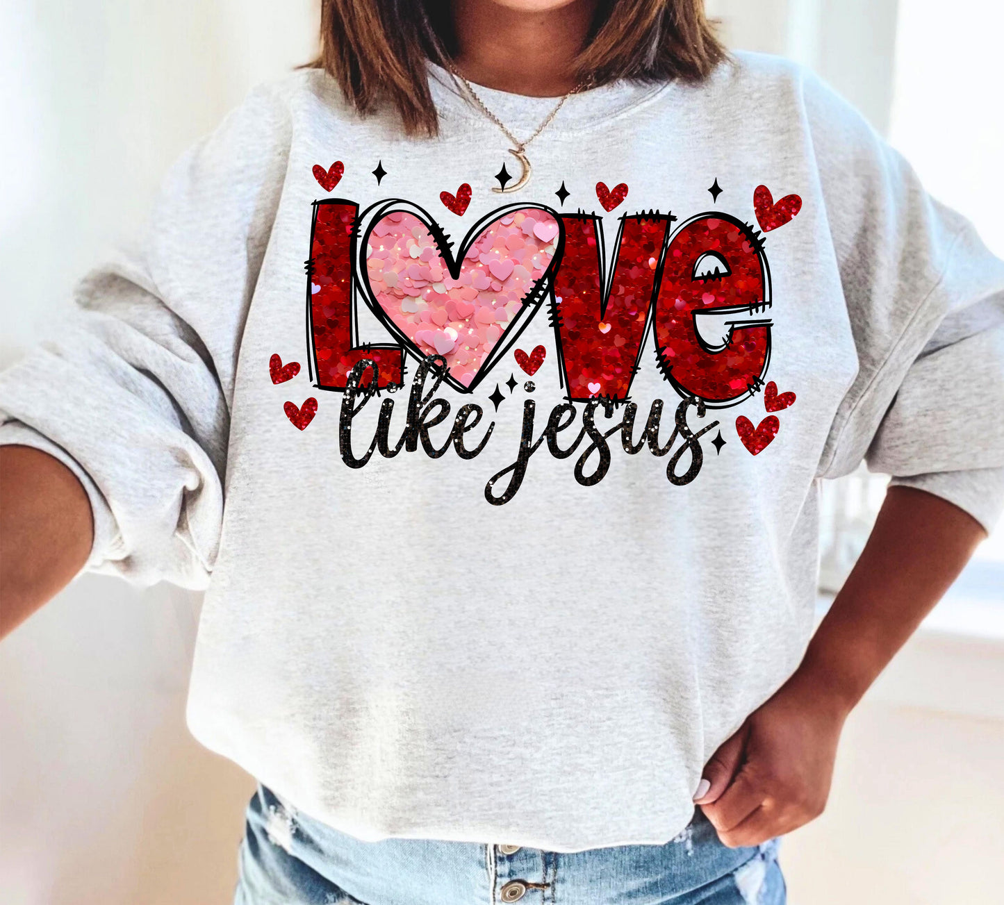 Love like Jesus heart sequins DTF Transfer Design