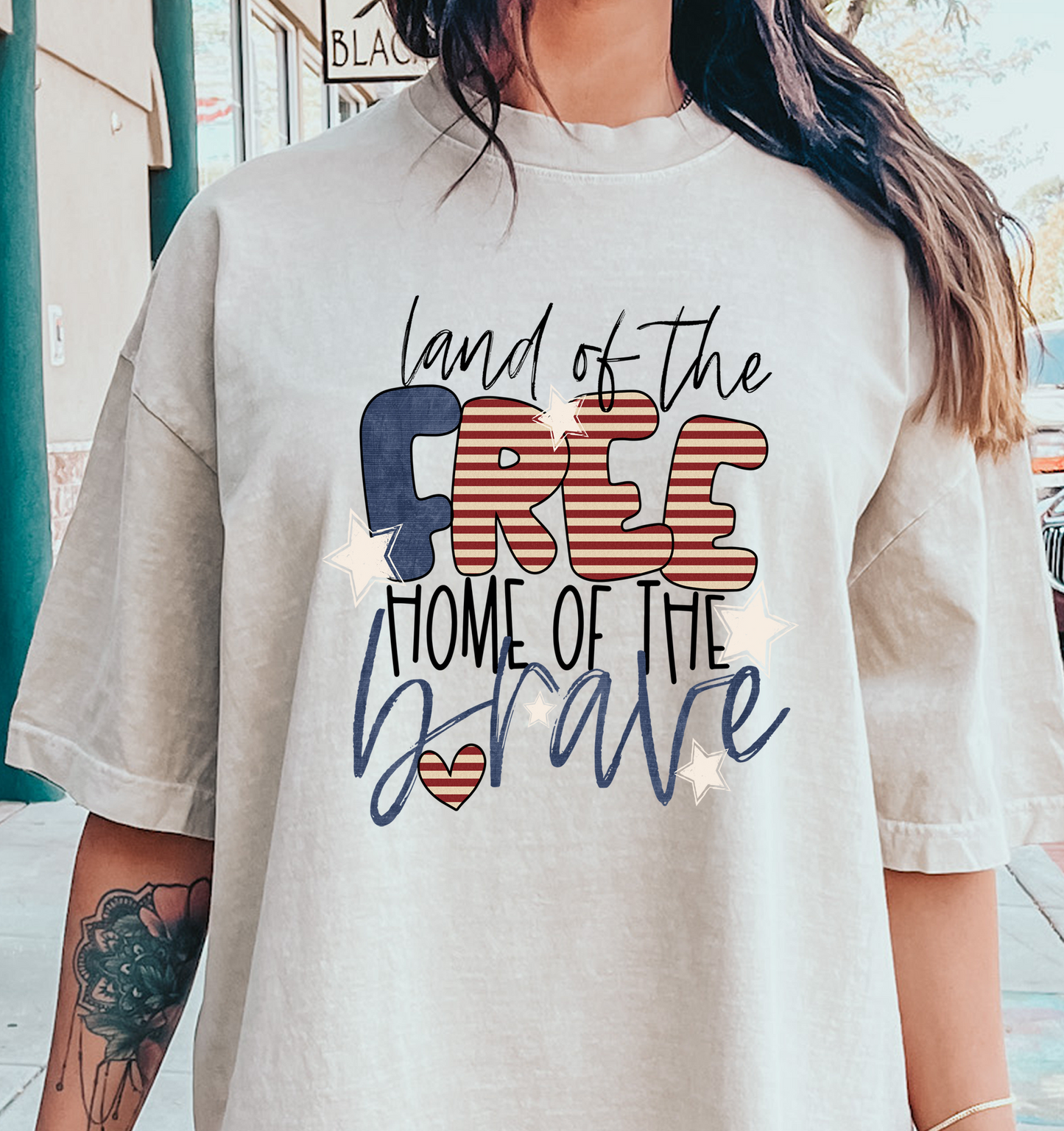 Land Of The Free Because of the Brave stars and stripes DTF Transfer Design