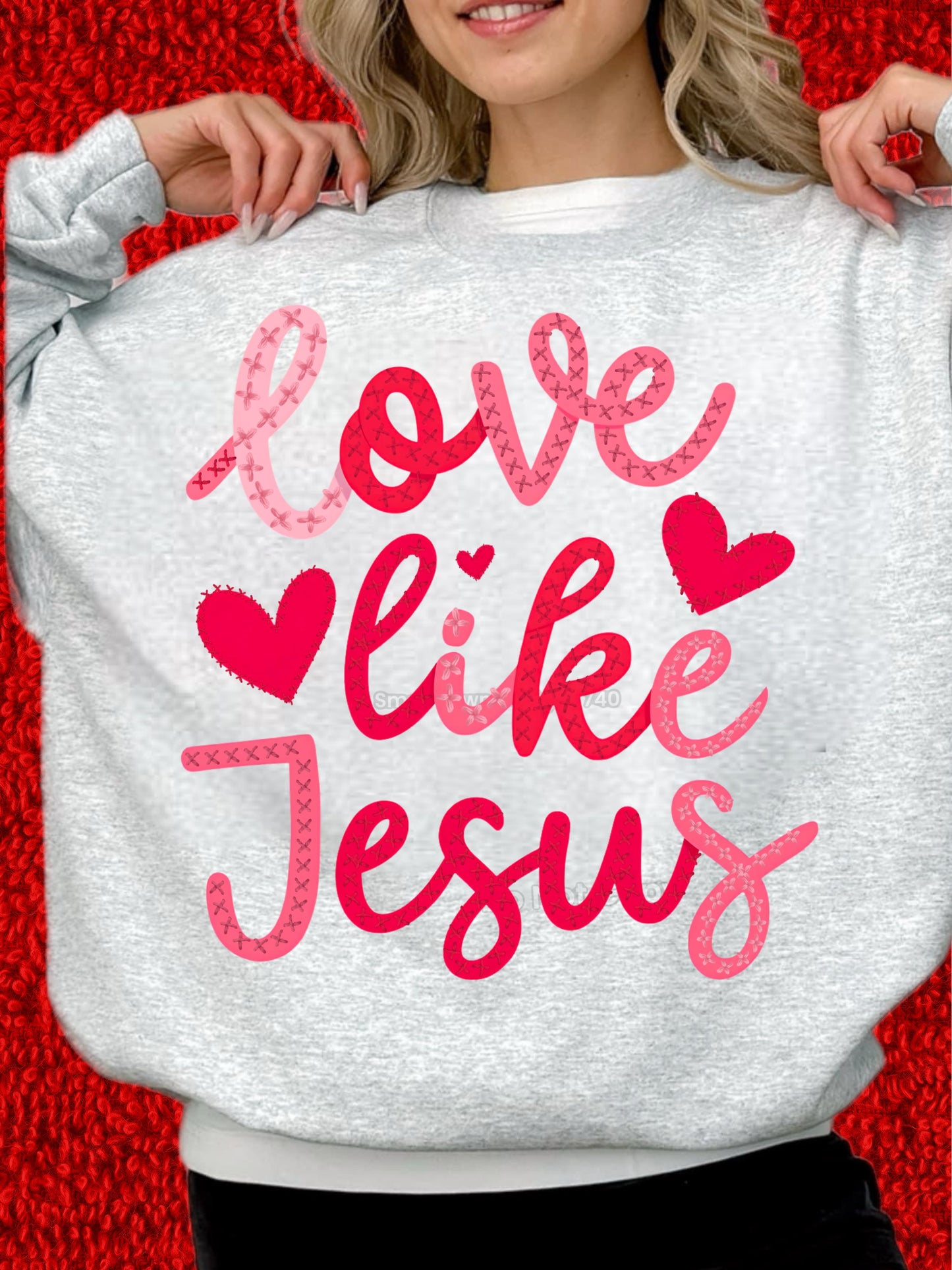 Love Like Jesus pink and red faux embroidery DTF Transfer Design Small Town