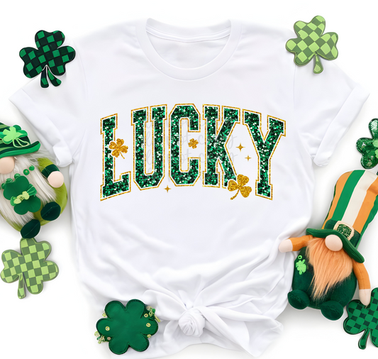 Lucky gold and green faux glitter DTF Transfer Design