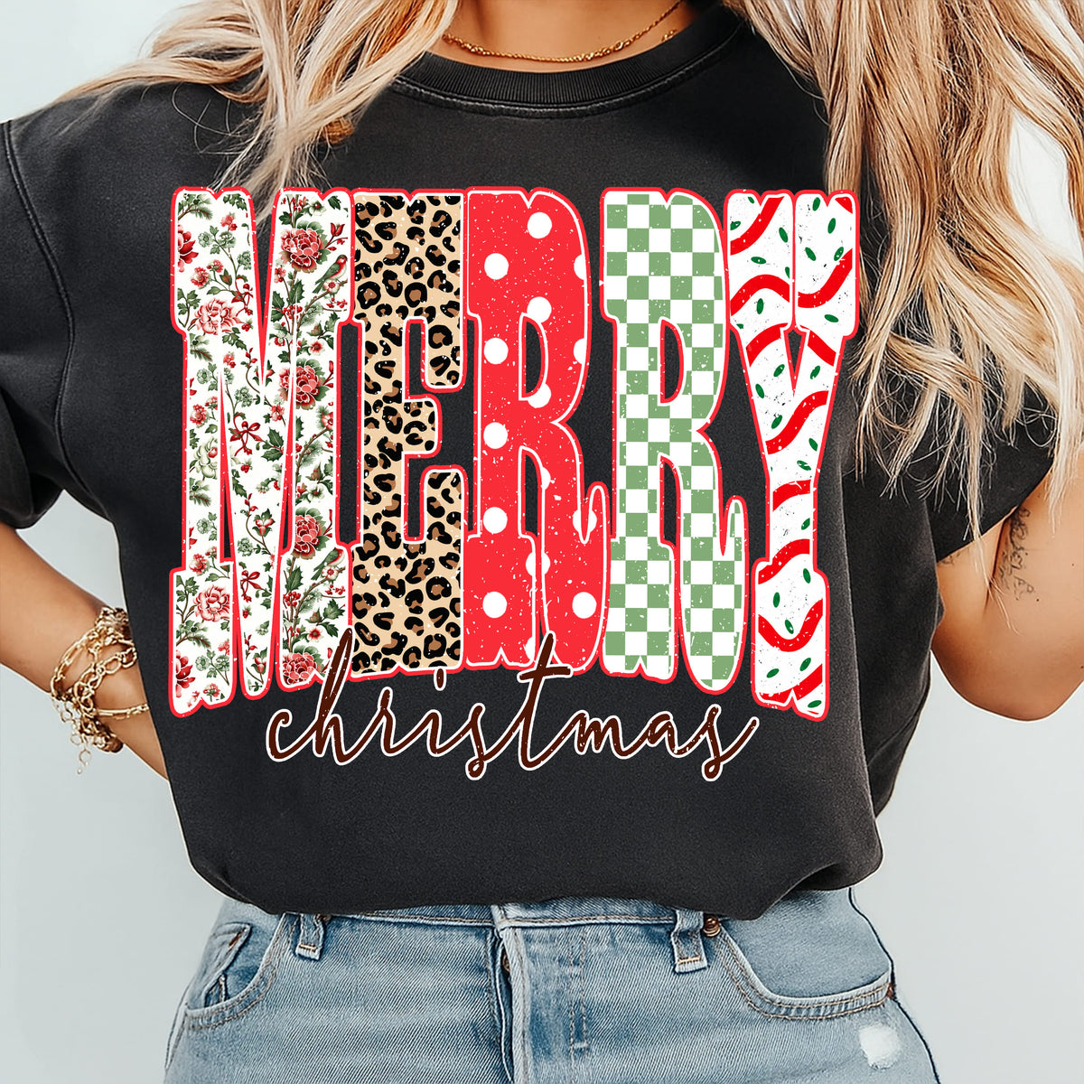 MERRY CHRISTMAS flora cheetah dots candy cake DTF Transfer Design