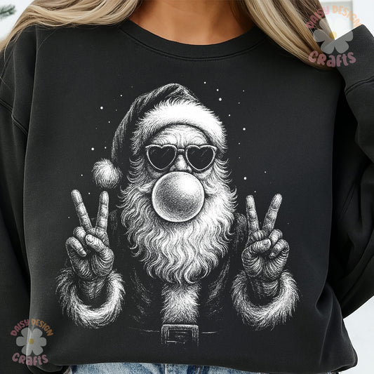 SANTA PEACE SIGN bubble gum halftone DTF Transfer Design