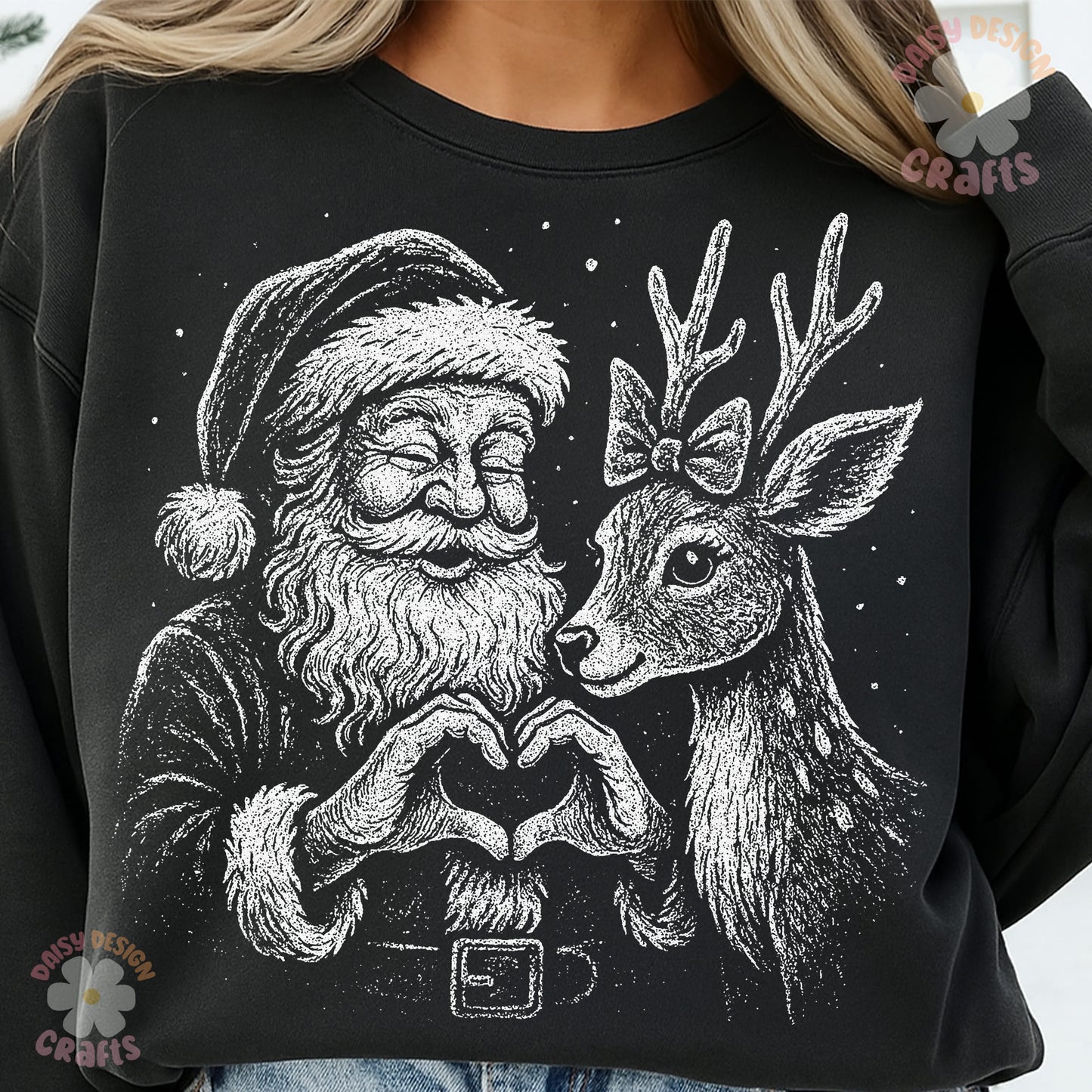 SANTA AND REINDEER LOVE 2 halftone DTF Transfer Design