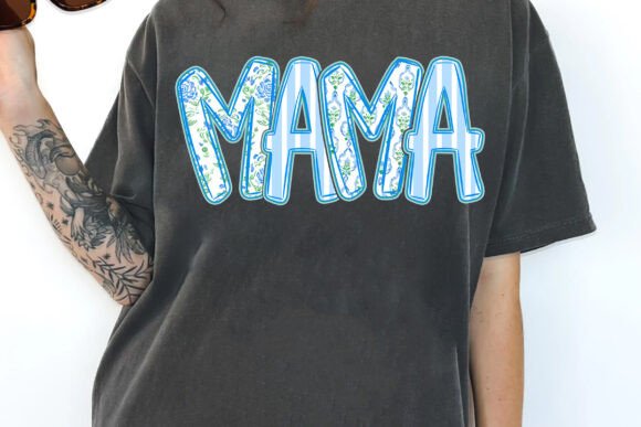 Mama word art blue willow DTF Transfer Design CF