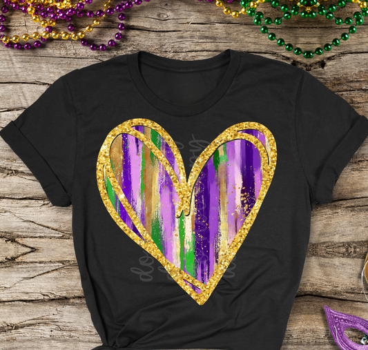 Mardi Gras heart brushstroke heart DTF Transfer Design