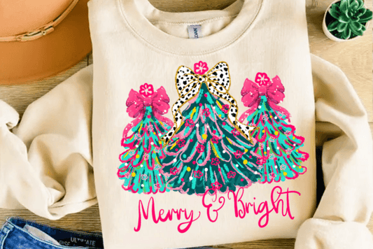 merry and bright Hot Pink DTF Transfer Design