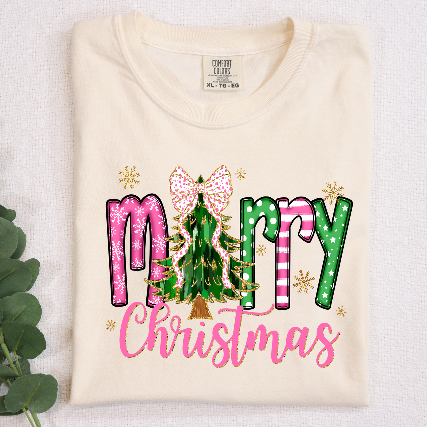 Merry Christmas Glitter Tree DTF Transfer Design