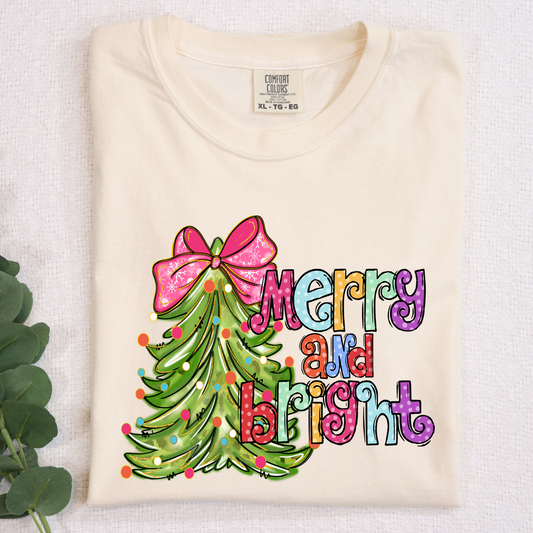 Merry and Bright Colorful with bow DTF Transfer Design