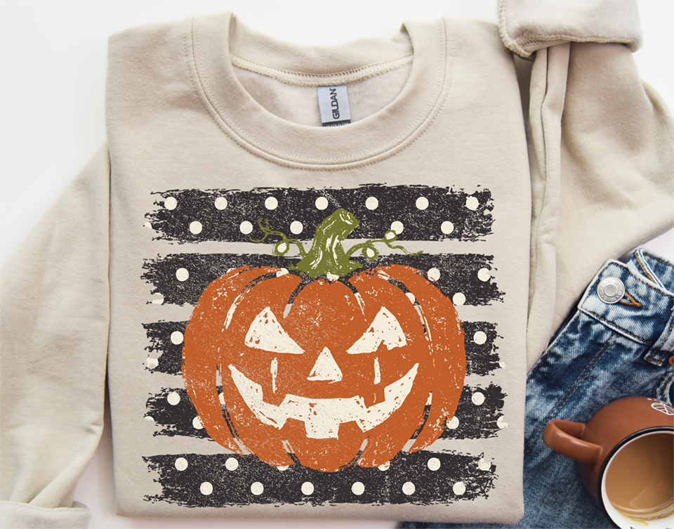 PUMPKIN STRIPES with dots grunge DTF Transfer Design