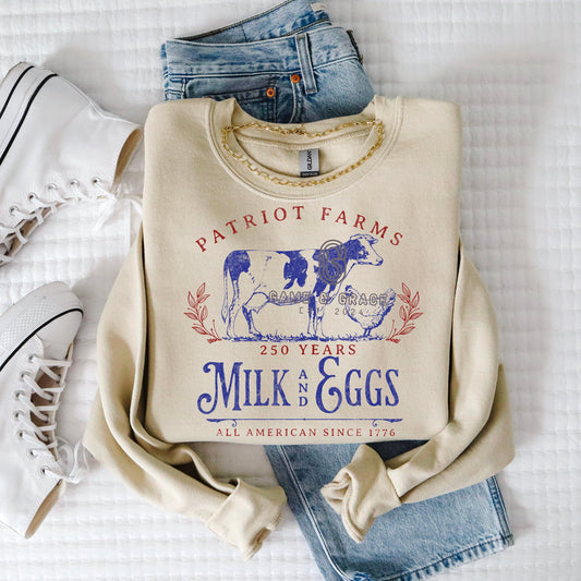 Patriot Farms Milk and Eggs 250 years grunge DTF Transfer Design