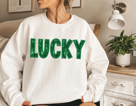 Lucky Faux Embroidery Faux Sequins DTF Transfer Design