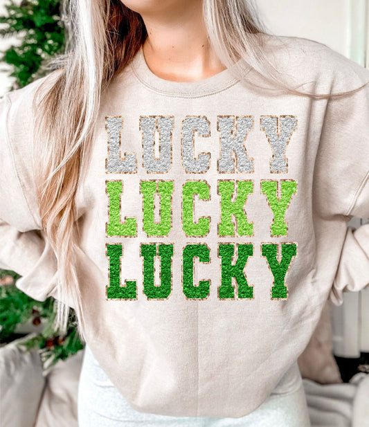 Lucky Stacked Faux Chenille Patches DTF Transfer Design