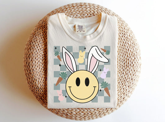 Checkered Bunny Smiles DTF Transfer Design