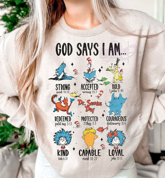 God Says I am...Dr.Suess DTF Transfer Design