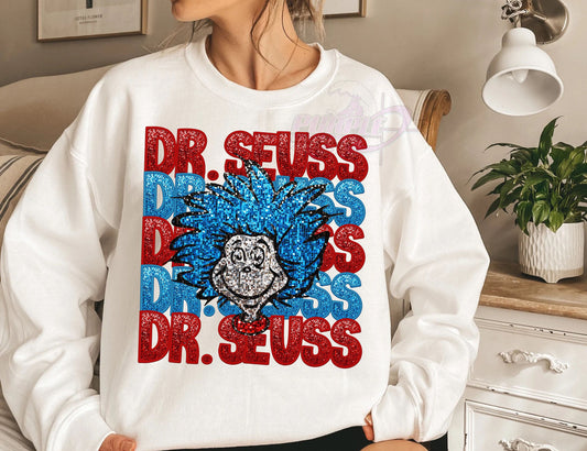 Dr Seuss Stacked Faux Embroidery Faux Sequins DTF Transfer Design
