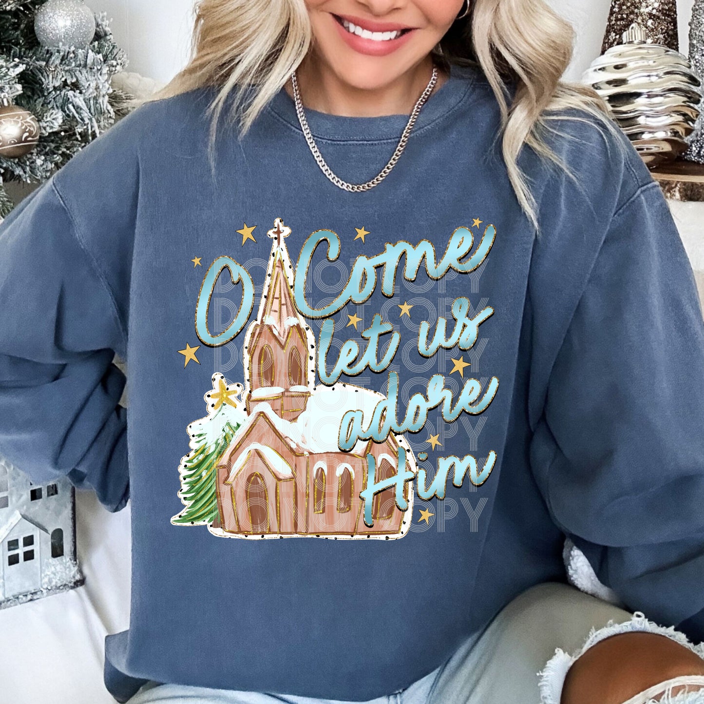 O Come let us adore Him watercolor church DTF Transfer Design