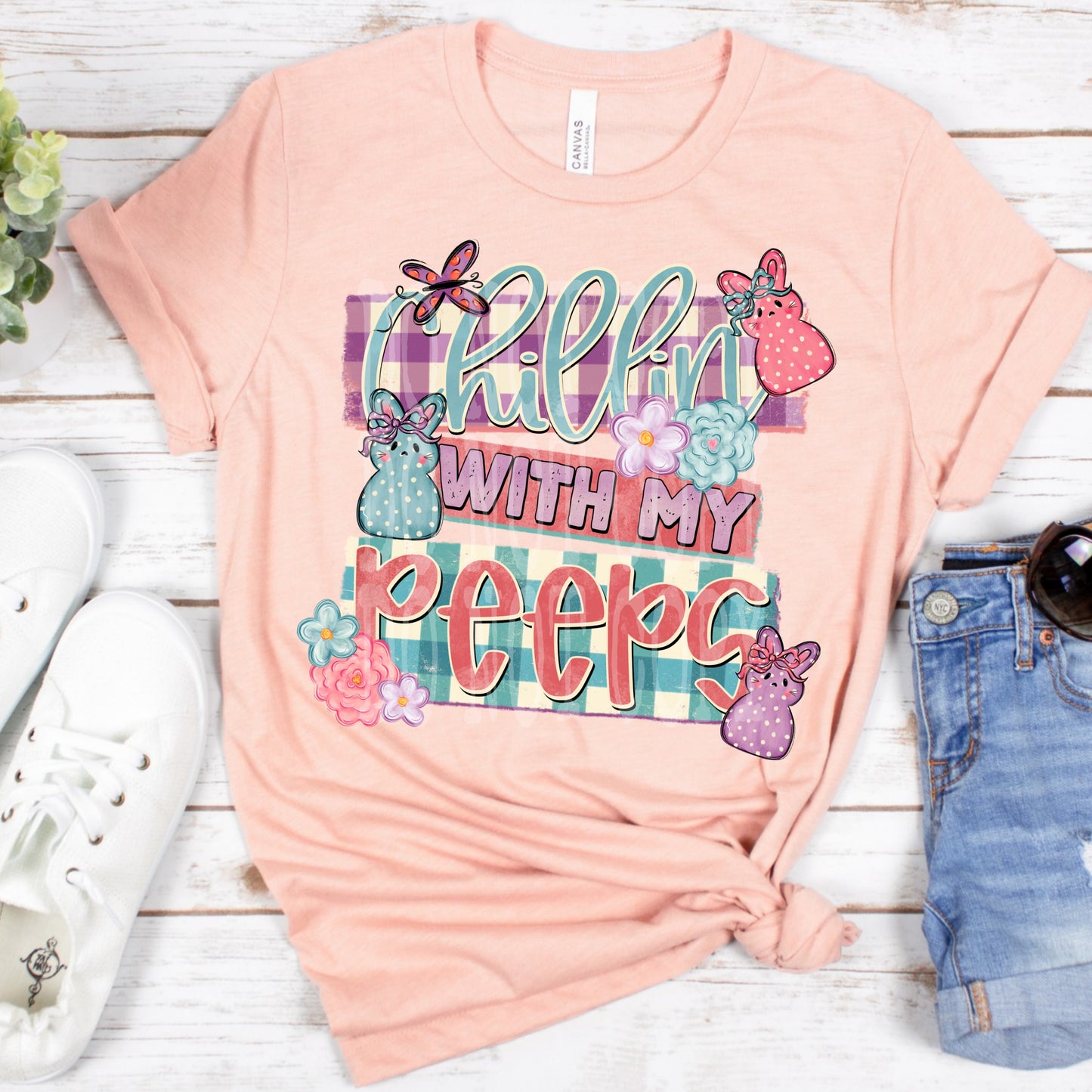 Chillin with my peeps purple and blue plaid DTF Transfer Design