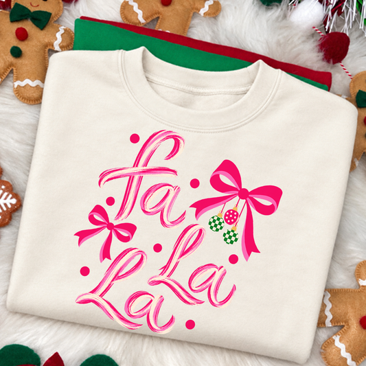 Pink Fa La La Holiday Bow DTF Transfer Design