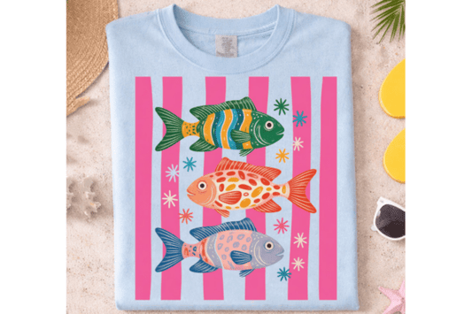Preppy Fish Beach stripes DTF Transfer Design
