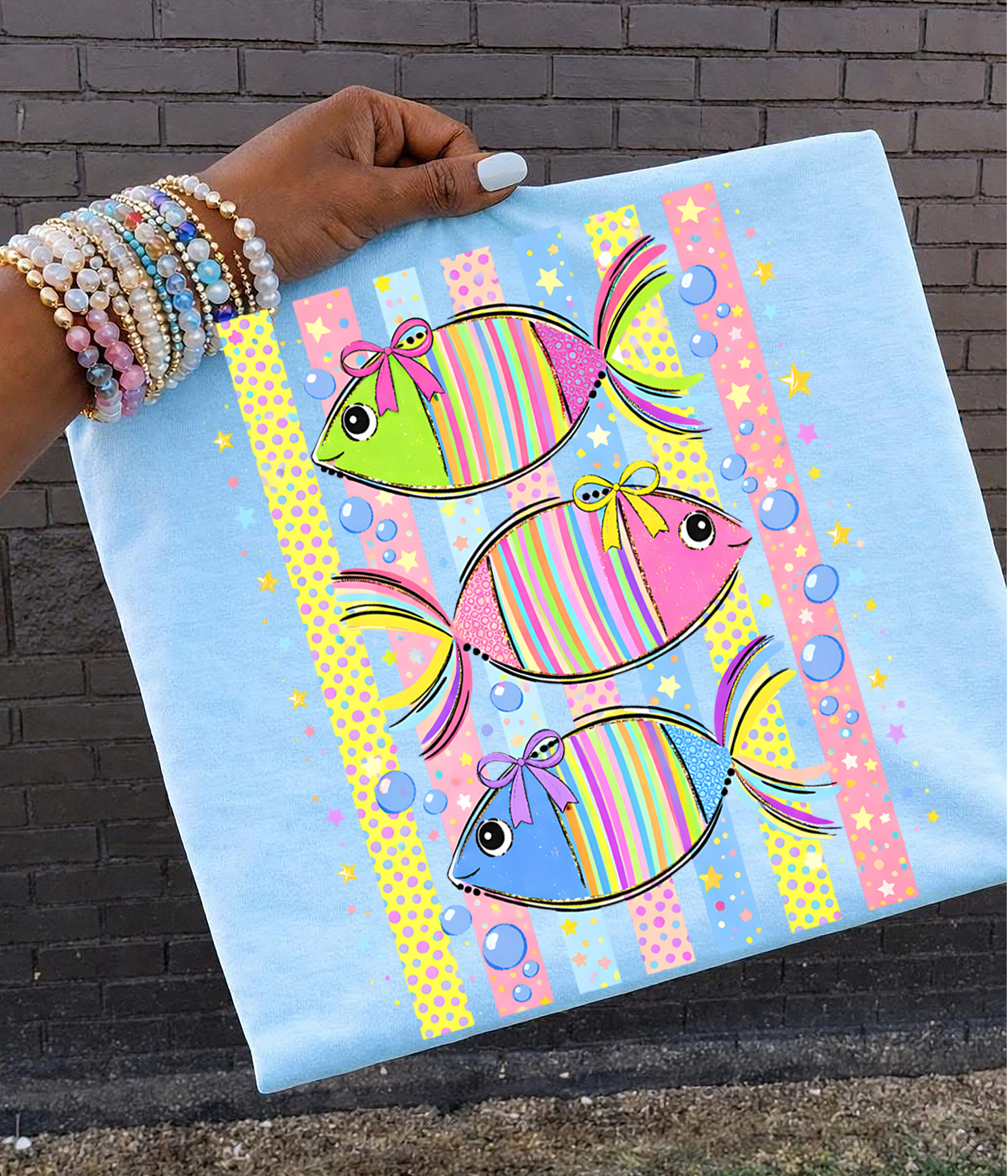 Preppy fish with bubbles and stars DTF Transfer Design – Sweet and ...