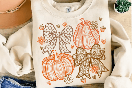 pumpkin doodles bow DTF Transfer Design