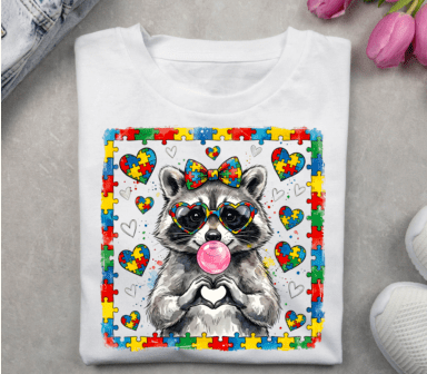 Puzzle Autism Racoon DTF Transfer Design