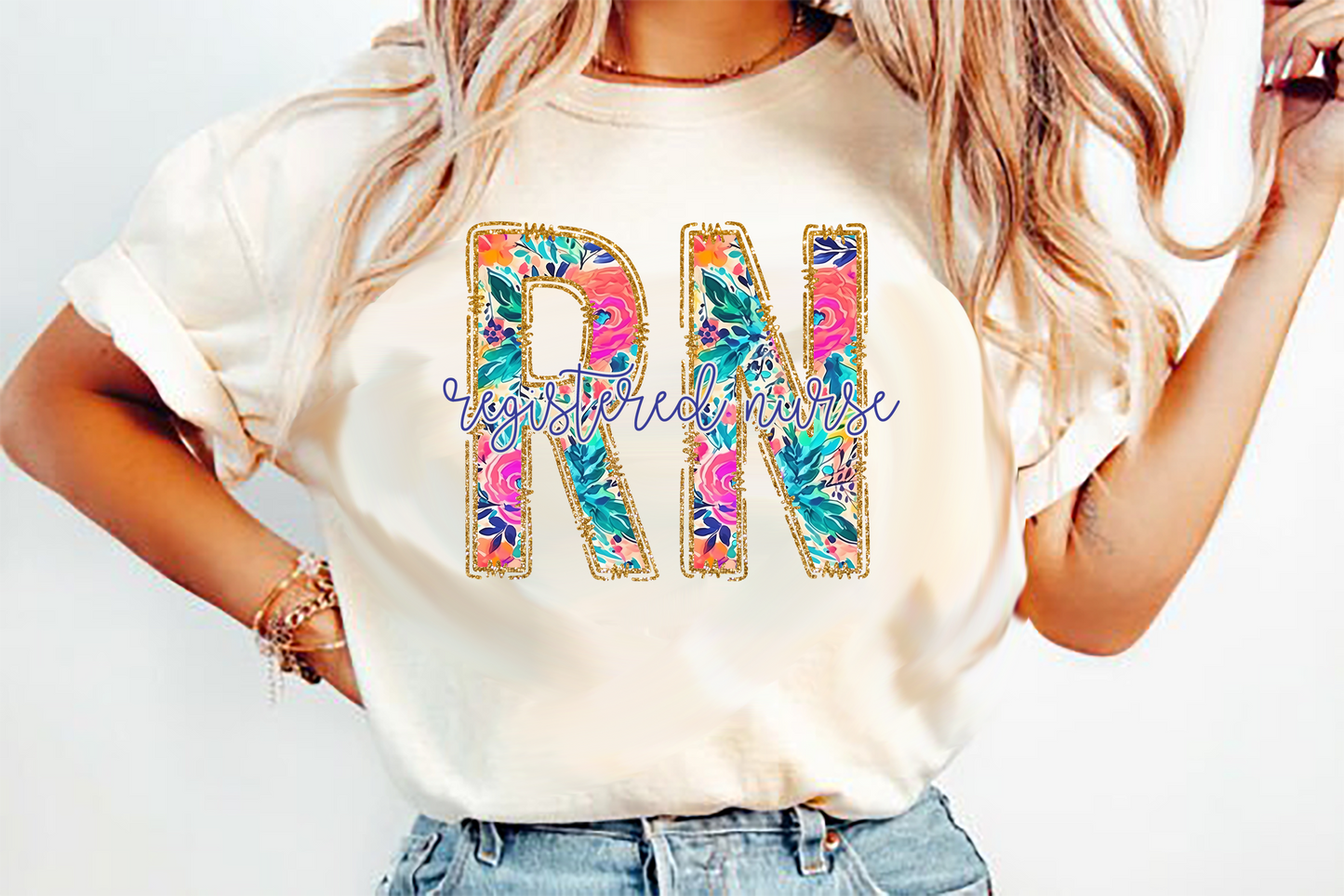 RN preppy floral registered nurse DTF Transfer Design
