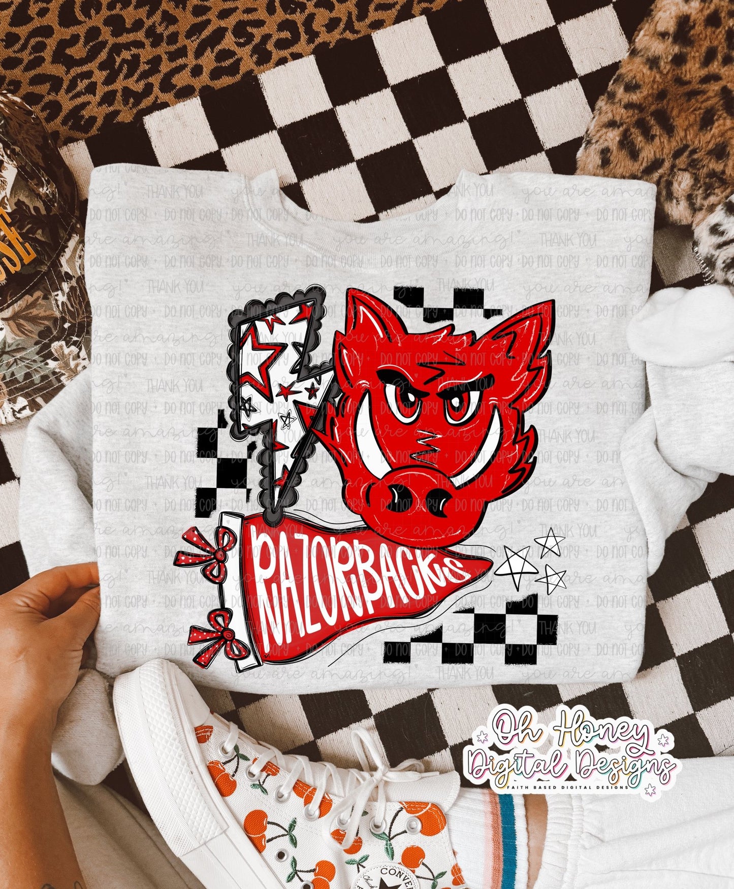 Razorbacks checkered LB stars DTF Transfer Design