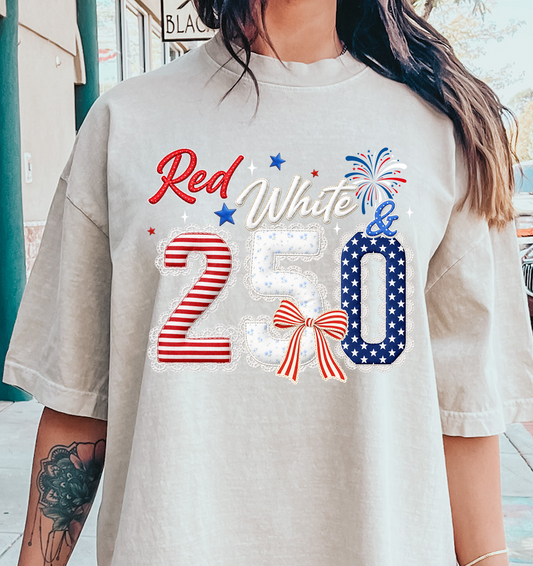 Red White and 250 Bow and Lace  DTF Transfer Design