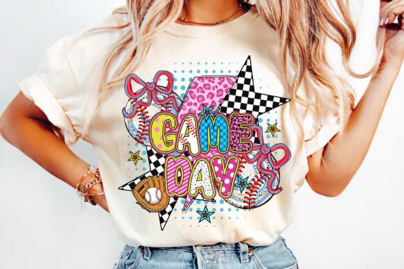 Retro Game Day Baseball collage DTF Transfer Design CF