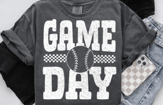 Retro Baseball Game Day white DTF Transfer Design