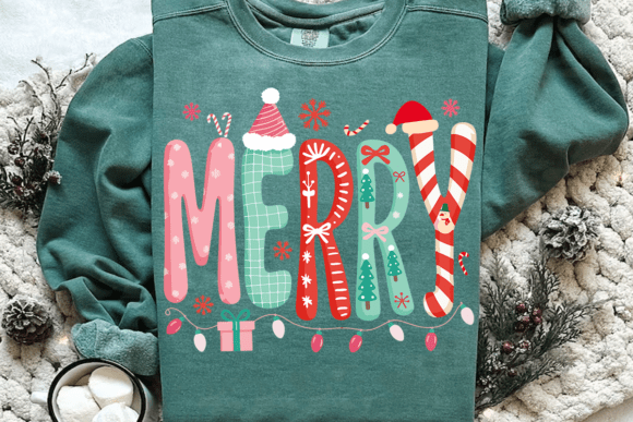 merry colorful Christmas lights DTF Transfer Design