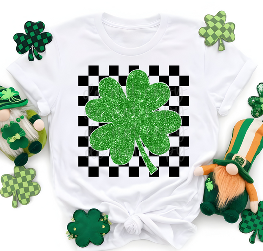 Glitter Shamrock checkered DTF Transfer Design