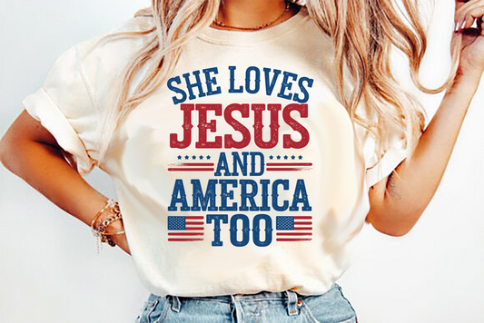 She Loves Jesus and America too stacked  DTF Transfer Design