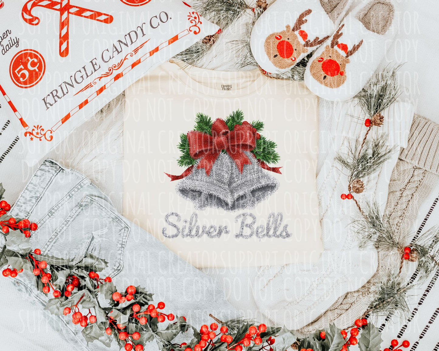 Silver Bells Tinsel DTF Transfer Design SS