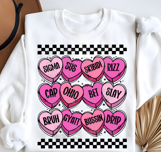 Skibidi Rizz etc hearts checkered stacked pink or blue DTF Transfer Design