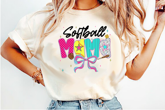 Softball mama with bow and stars DTF Transfer Design