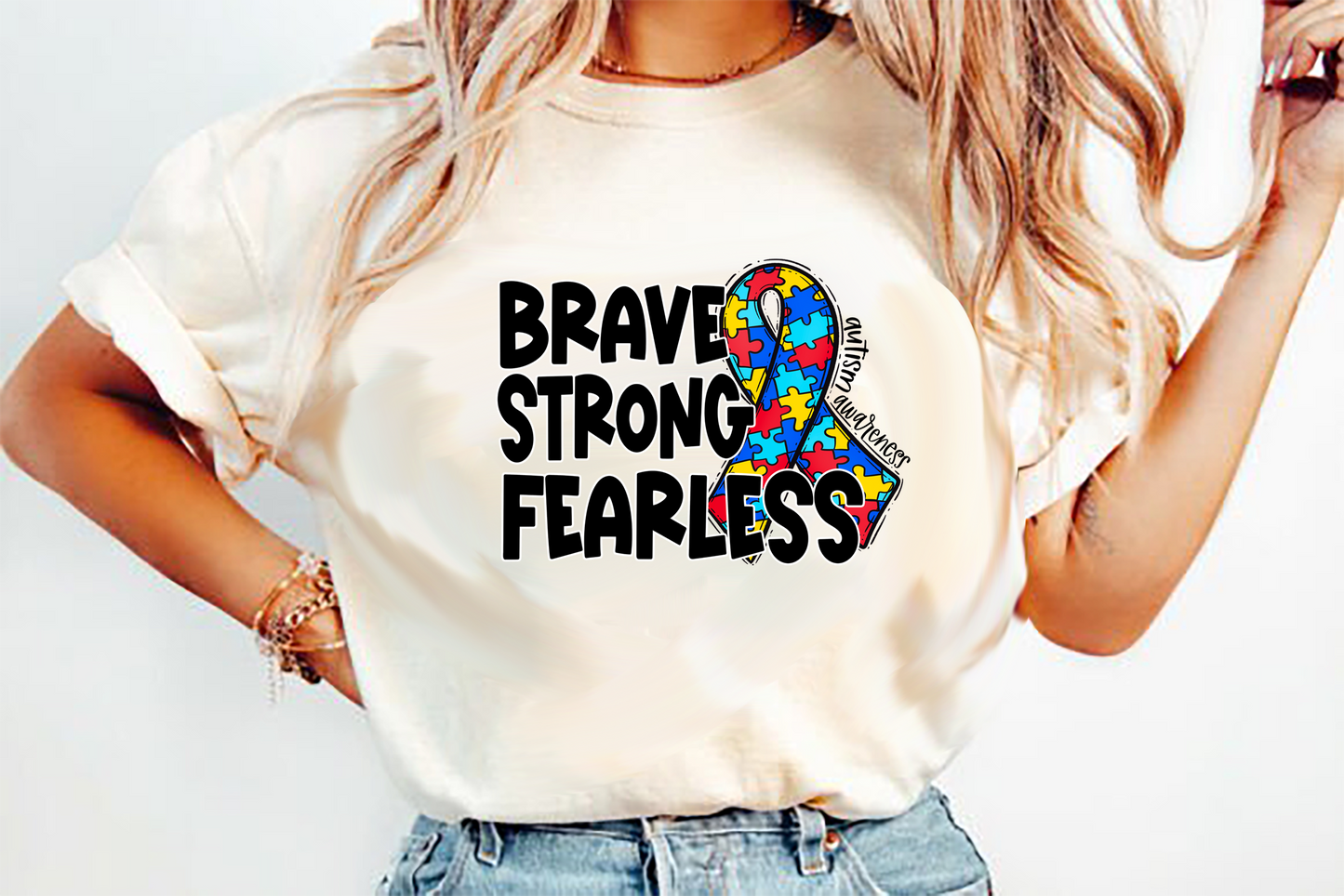 Strong Brave Fearless Autism Awareness  DTF Transfer Design