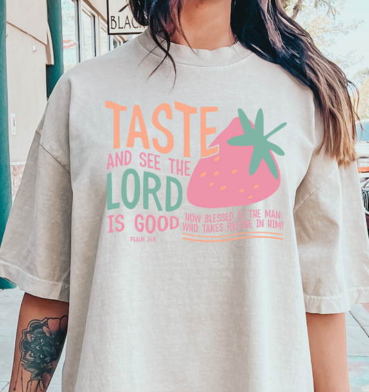 Taste and See the Lord is Good strawberry DTF Transfer Design
