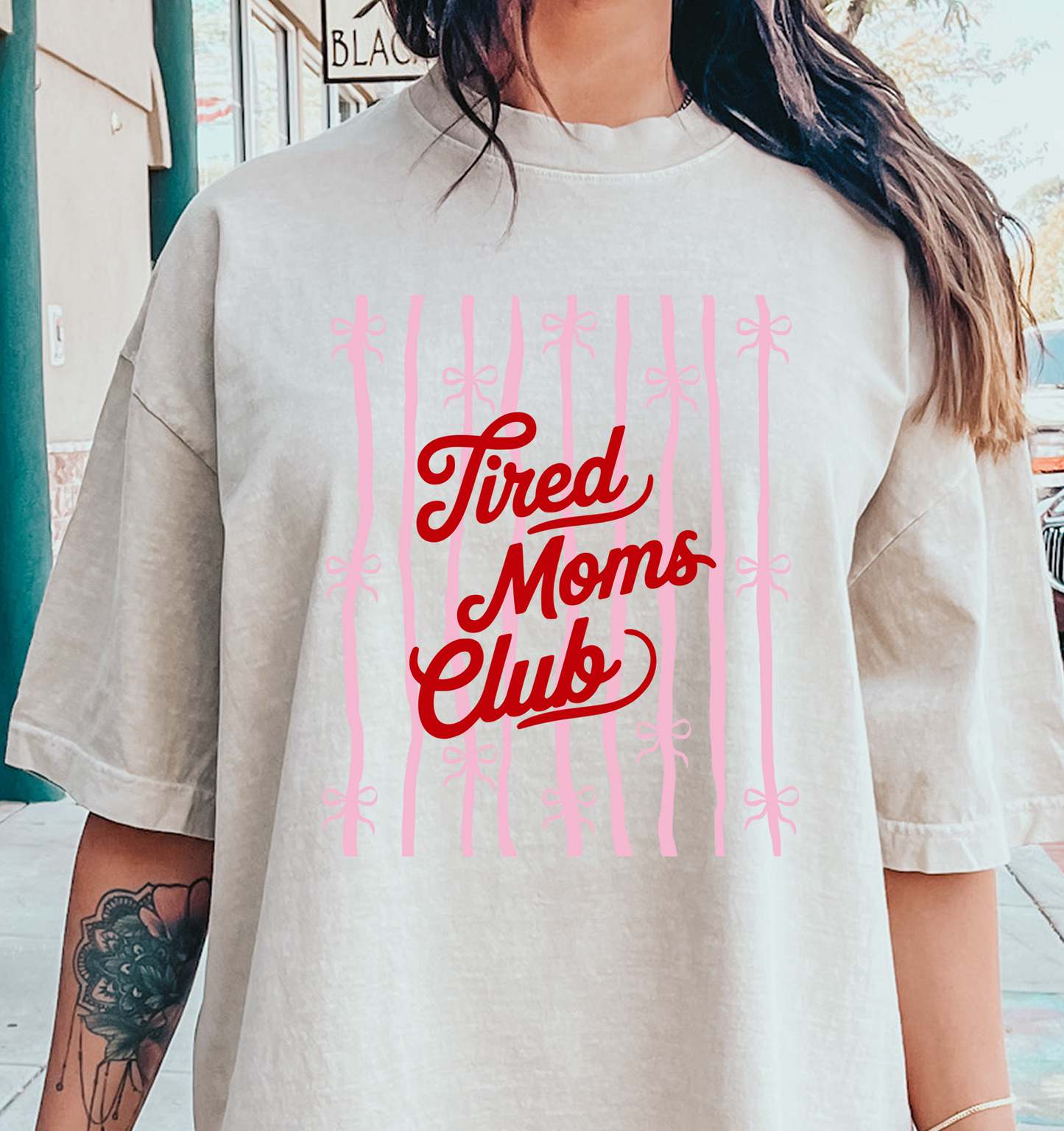 Tired Moms Club stripes and bows (1)  DTF Transfer Design