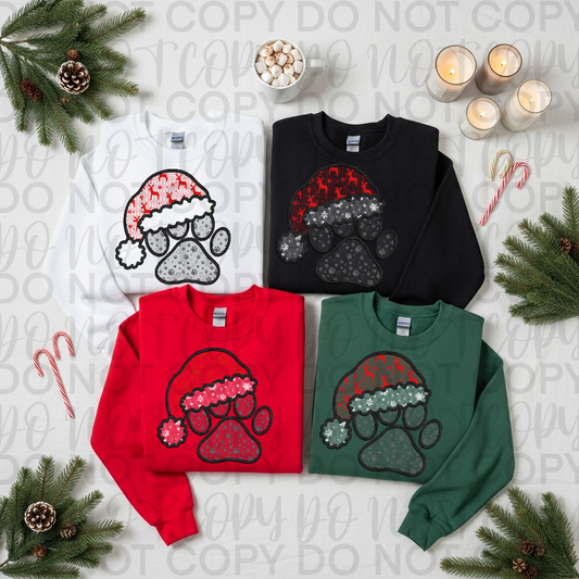 Faux Embroidery and Lace Christmas Paw Print DTF Transfer Design SS