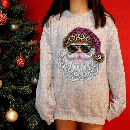 Tinsel Santa leopard print hat DTF Transfer Design SS