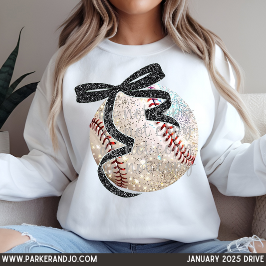 Faux Glitter baseball color bow DTF Transfer Design